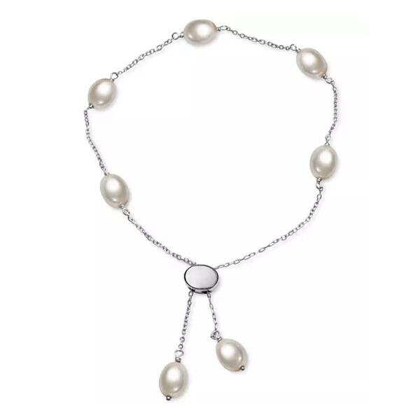 Sterling Silver Pearl(6mm) Bolo Bracelet Luxury Trendy Stunning Fashion Chic NEW - Picture 1 of 13